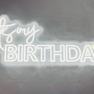 Rótulo de Neón - "Happy Birthday " Blanco Calido