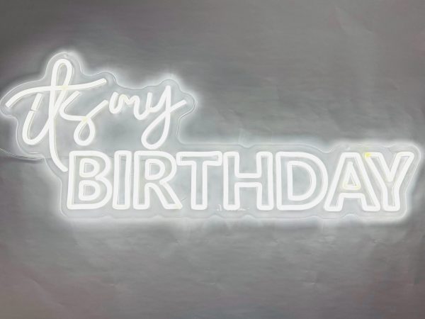 Rótulo de Neón - "Happy Birthday " Blanco Calido